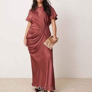 ASOS Curve Satin Maxi Dress in Deep Rose